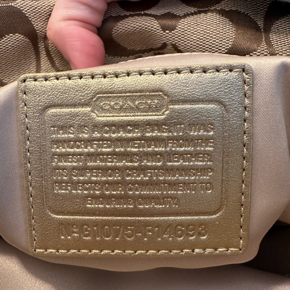 Coach Signature Khaki and Gold Metallic Shoulder Bag - Picture 10 of 14